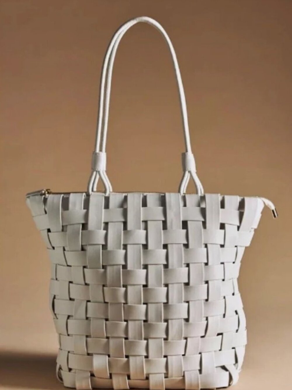 Anthropologie Woven Faux Leather Tote Off white